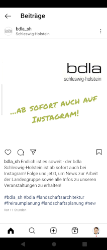 Screenshot des Inmstagram-Accounts des bdla Schleswig-Holsteins